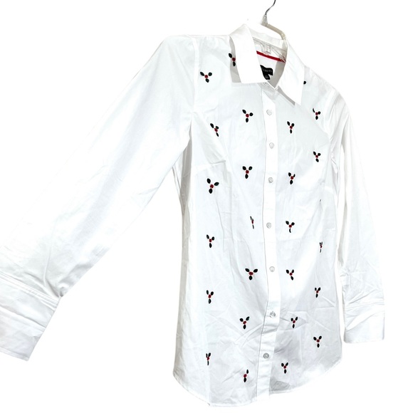 NWT Talbots white button down top Christmas holiday holly mistletoe sequin sz XS - Picture 6 of 12